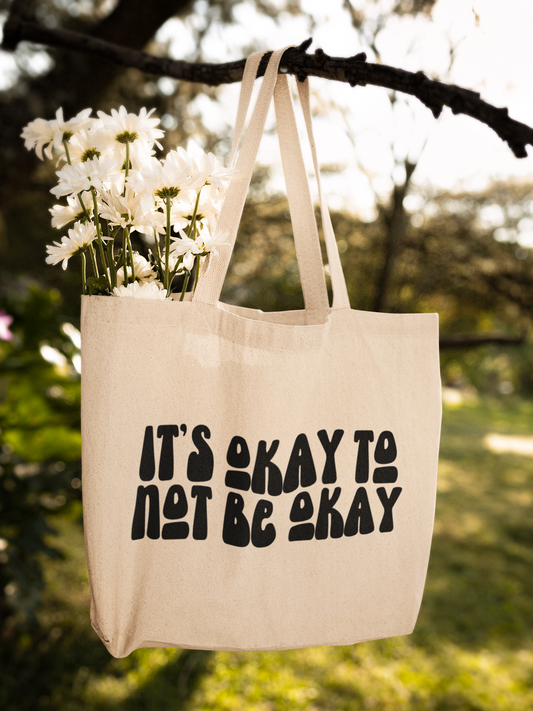 It's Okay To Not Be Okay Block Letters Zipper Tote Bag