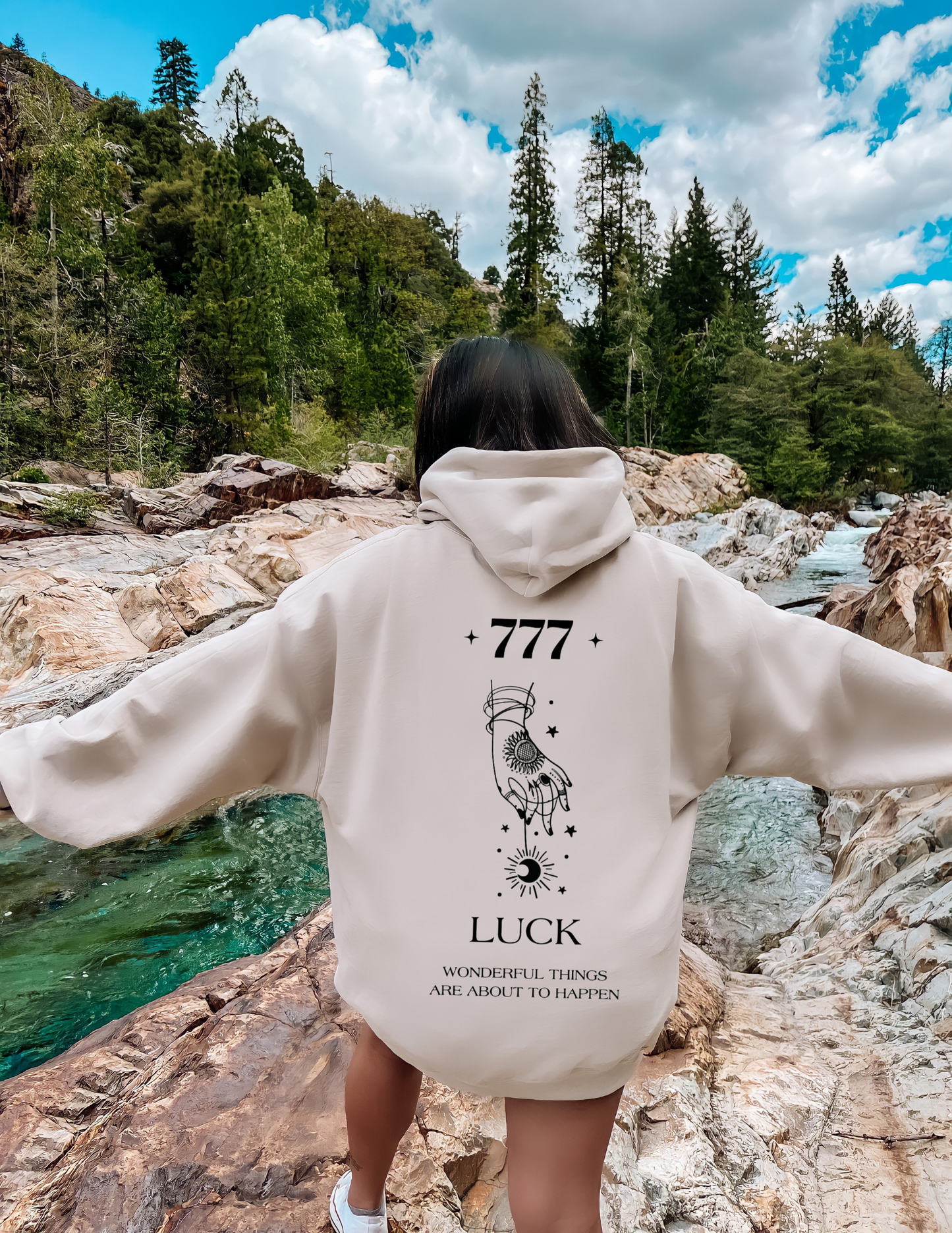 777 Angel Number Hand/Moon Hoodie